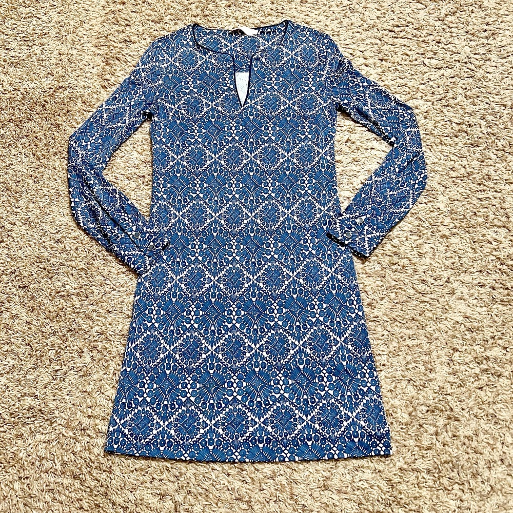 [Tory Burch] 100% Silk Long Sleeve Dress V-Neck Boho Career Artsy Size Small